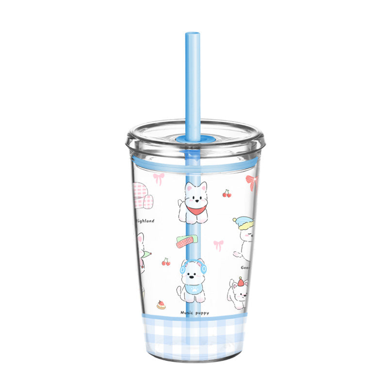 Wholesale 450ml Tritan straw cup milk tea cup coffee cup with printing simple straw cup